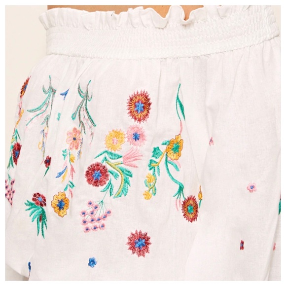 Off Shoulder Shirred Panel embroidered Top - Picture 5 of 5